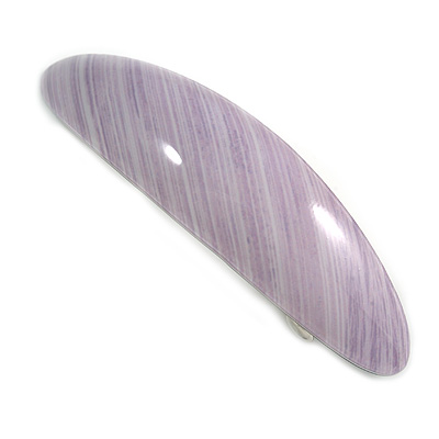 Lavender Stripy Print Acrylic Oval Barrette/ Hair Clip In Silver Tone - 90mm Long - main view