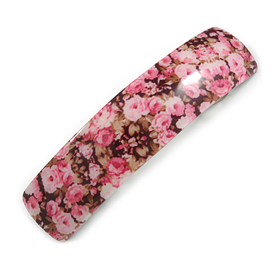 Romantic Floral Acrylic Square Barrette/ Hair Clip in Pink/ Beige - 90mm Long