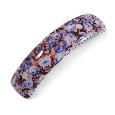 Romantic Floral Acrylic Square Barrette/ Hair Clip in Purple/ Brown - 90mm Long