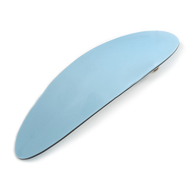 Pastel Blue Acrylic Oval Barrette/ Hair Clip In Silver Tone - 95mm Long - main view