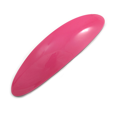 Magenta Acrylic Oval Barrette/ Hair Clip In Silver Tone - 95mm Long - main view