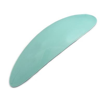 Pastel Mint Green Acrylic Oval Barrette/ Hair Clip In Silver Tone - 95mm Long