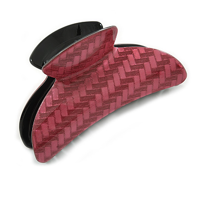 Large Shiny Magenta Pink Herringbone Pattern Acrylic Hair Claw/ Hair Clamp - 95mm Across