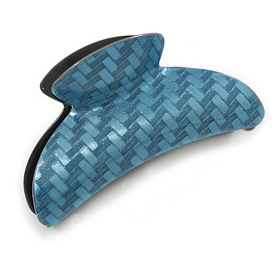Large Shiny Blue Herringbone Pattern Acrylic Hair Claw/ Hair Clamp - 95mm Across