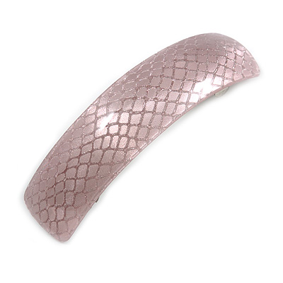 Pastel Pink Snake Print Acrylic Square Barrette/ Hair Clip In Silver Tone - 90mm Long