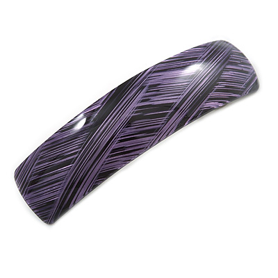 Purple/ Black Acrylic Square Barrette/ Hair Clip In Silver Tone - 90mm Long - main view