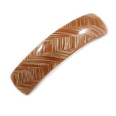 Gold Caramel Acrylic Square Barrette/ Hair Clip In Silver Tone - 90mm Long