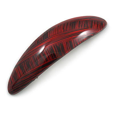 Red/ Black Acrylic Oval Barrette/ Hair Clip In Silver Tone - 90mm Long