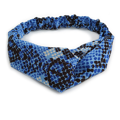 Blue/ Black Snake Print Twisted Fabric Elastic Headband/ Headwrap
