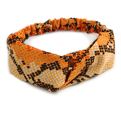 Orange/ Black Snake Print Twisted Fabric Elastic Headband/ Headwrap - main view