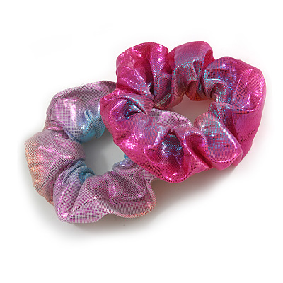 Pack Of 2 Light Chameleon Pink Snake Effect Silk Hair Scrunchies - Medium Thickness Hair - main view