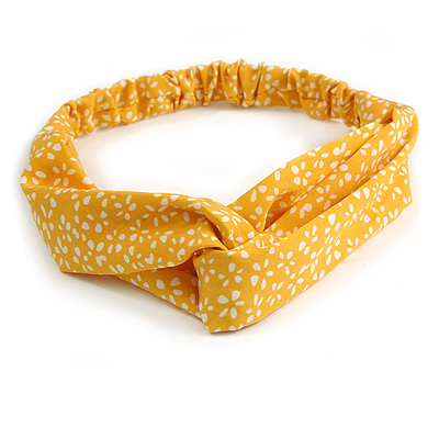 Yellow/ White Floral Twisted Fabric Elastic Headband/ Headwrap