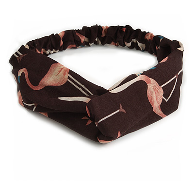 Black/ Pink Flamingo Twisted Fabric Elastic Headband/ Headwrap - main view