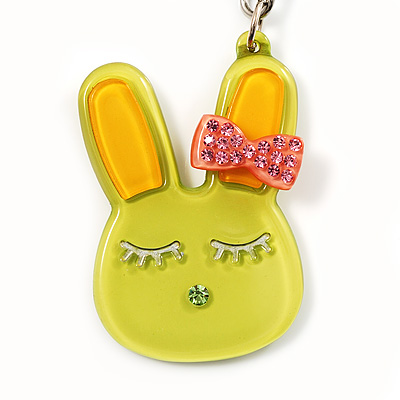 Cute Lettuce Green Plastic Bunny Key-Ring With Crystal Bow - main view