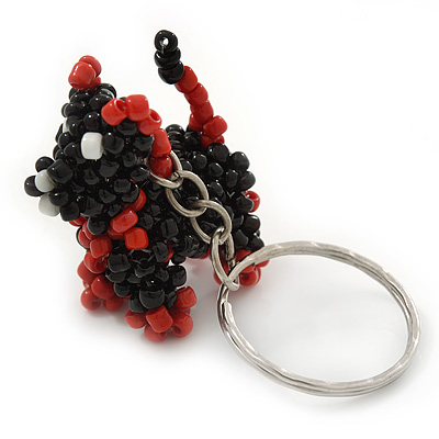 Black/ Red Glass Bead Scottie Dog Keyring/ Bag Charm - 8cm Length - main view