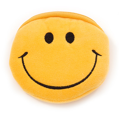 Smiling Face Bright Yellow Fabric Coin Purse/ Bag Charm for Kids - 10.5cm Width