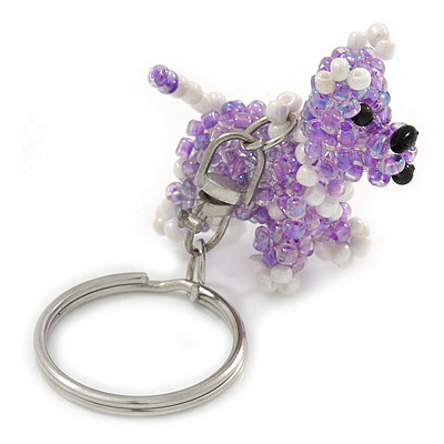 Lavender/ White Glass Bead Scottie Dog Keyring/ Bag Charm - 8cm L