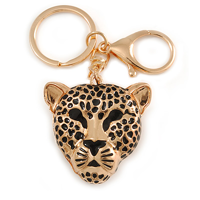 Statement Leopard Keyring/ Bag Charm In Gold Tone - 11cm L
