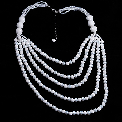 5-Strand Snow White Layered Bead Costume Necklace - main view