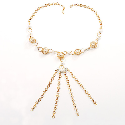 Gold Long Tassel Imitation Pearl Costume Necklace - main view