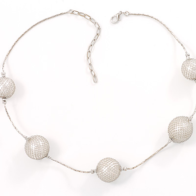 Silver Mesh Imitation Pearl Costume Necklace