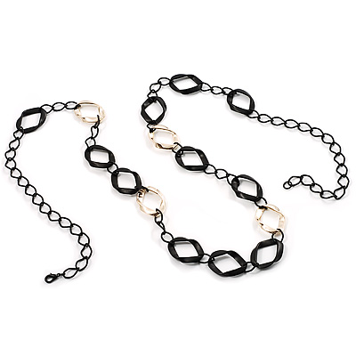 Long Black Large Twisted Oval Link Fashion Necklace