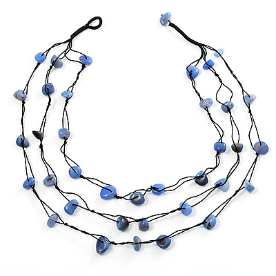 Romantic Blue Nugget Multi Strand Fashion Necklace