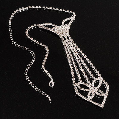 Diamante Butterfly Tie Necklace (Clear)