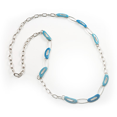 Long Oval Link Enamel Fashion Necklace (Glittering Blue) - main view