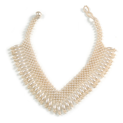 Bridal Imitation Pearl Charm V-Choker Necklace (Light Cream)