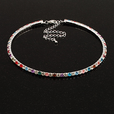 Thin Austrian Crystal Choker Necklace (Multicoloured)