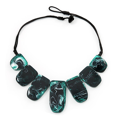Forest Green Resin Nugget Satin Cord Necklace