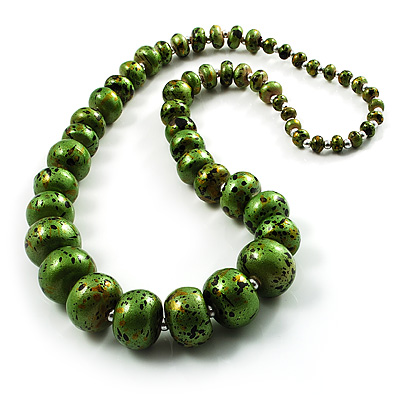 Long Graduated Wooden Bead Colour Fusion Necklace (Green & Black) - 78cm Long