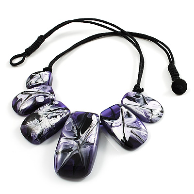 Purple Resin Nugget Satin Cord Necklace