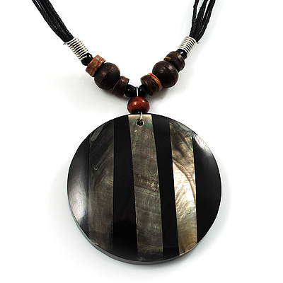 Round Stripy Shell Cotton Cord Pendant Necklace - main view