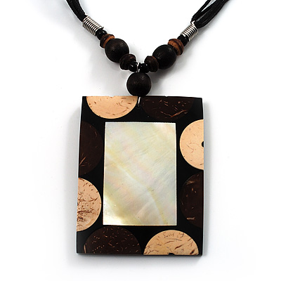 Square Mother of Pearl Cotton Cord Pendant Necklace - main view