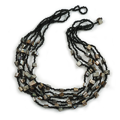 Multistrand Glass And Shell - Composite Necklace (Slate Black) - main view