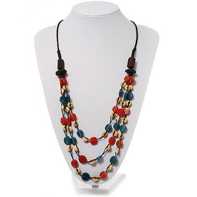 3 Strand Multicoloured Bead Leather Cord Necklace - 80cm - main view