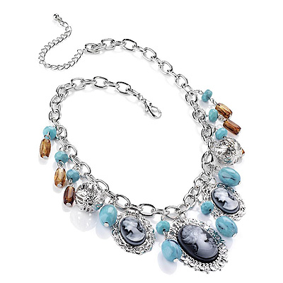 Silver Plated Charm Cameo Necklace - 38cm Length