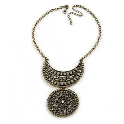 Vintage Bronze Filigree Medallion Diamante Necklace