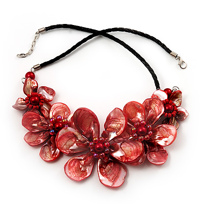 Stunning Brick Red Shell-Composite Leather Cord Necklace - 50cm Length - main view