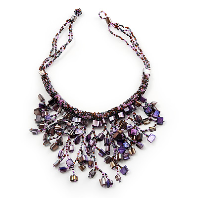 Purple Shell-Composite Bib Necklace - 34cm Length