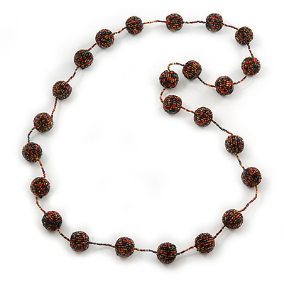 Long Glass Ball Necklace (Black/ Yellow/ Coral/ Amber Coloured) - 120cm Length