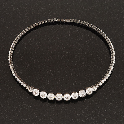 Clear Crystal Flex Choker Necklace In Gun Metal Finish - Adjustable - main view