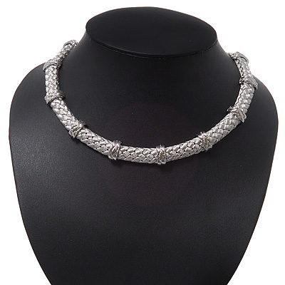 Silver Plated 'Braided' Magnetic Choker Necklace - 34cm Length