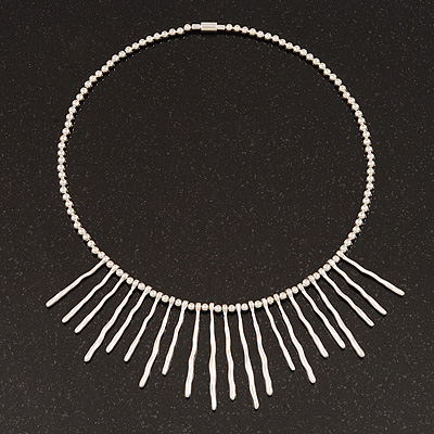Silver Plated Bib Magnetic Choker Necklace - 38cm Length