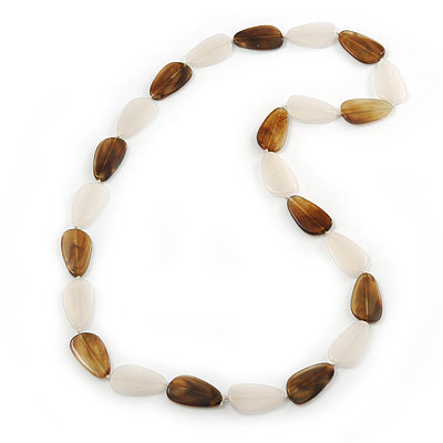 Long Brown/White Acrylic Necklace - 88cm Length