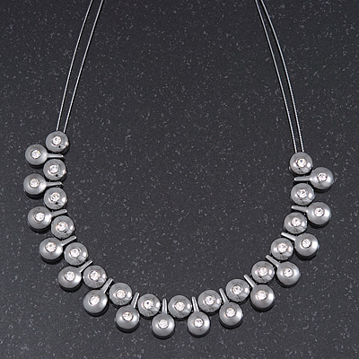 Polished/Matt Black Tone Diamante Bead Wire Necklace - 36cm Length/ 7cm Extender - main view