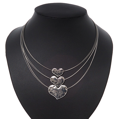 3 Strand 'Heart' Wire Necklace In Silver Plating - 36cm Length/ 6cm Extension - main view