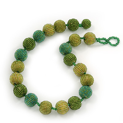 Chunky Grass Green/ Olive Glass Beaded Necklace - 56cm Length